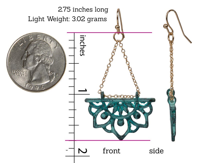 SPUNKYsoul New Beginnings Lotus Flower Boho Chic Tribal Ethnic Fishhook Dangle Earrings for Women Gift (Gold Patina) - Image 3
